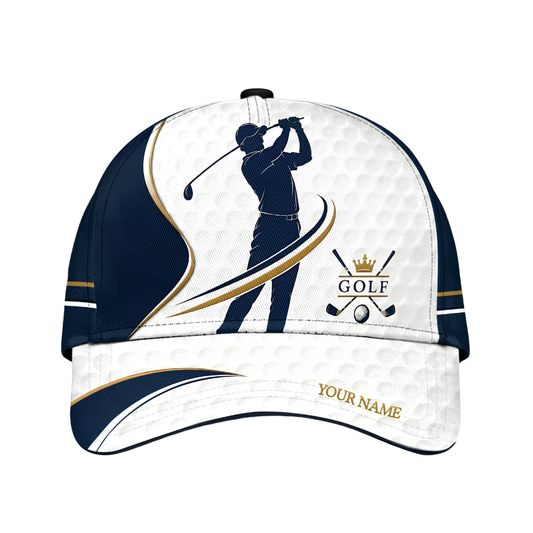 Custom Golf White Navy Baseball Cap 3D Printed, Custom Name Golfer Cap Hat CP0695
