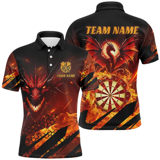 Custom Dragon Fire Dart Polo Shirt Mens, Custom Dragon Darts Shirt For Team DZ0124
