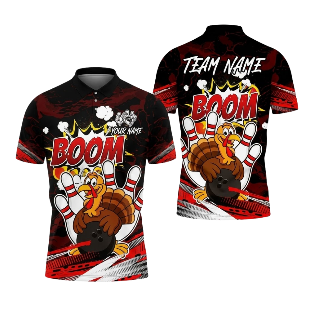Custom Funny Turkey Bowling Polo Shirt For Men, Custom Turkey Bowling Team Shirts BE0223