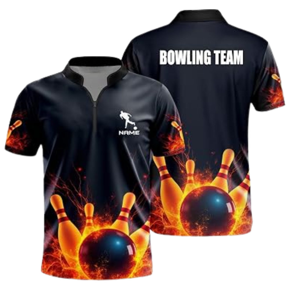 Custom Flame Pins And Ball Bowling Jersey For Men, Custom Flame Bowling Team Shirts BZ0819