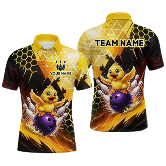 Funny Duck Custom Mens Bowling Polo Shirt For Men, Custom Duck Lover Bowling Team Shirts BZ0820