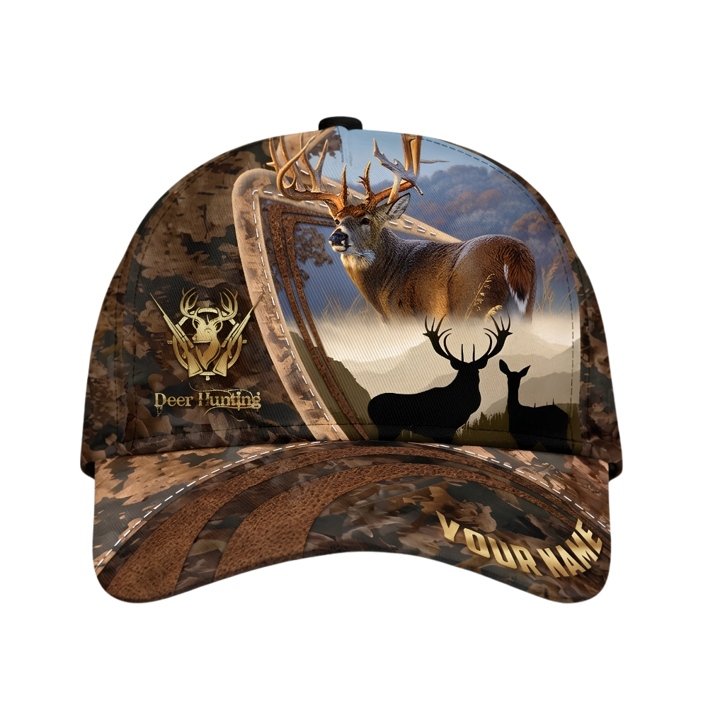 Deer Hunting Custom Camo Brown Baseball Cap, Custom Deer Hunter Cap Hat CP0657