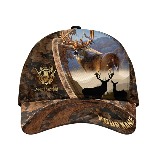 Deer Hunting Custom Camo Brown Baseball Cap, Custom Deer Hunter Cap Hat CP0657