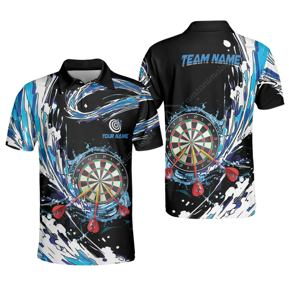 Custom Team Blue Wave Dart Polo Shirt For Men, Custom Dart Team Shirt DZ0127