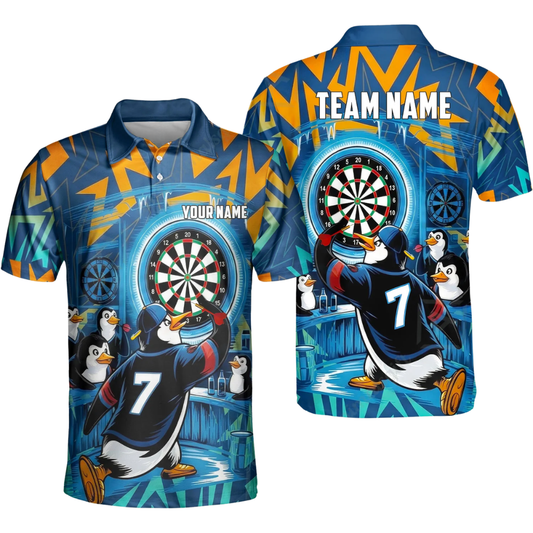 Funny Penguin Custom Darts Polo Shirt For Men, Custom Penguin Dart Team Shirt DZ0129