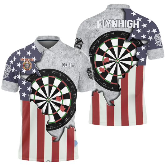 American Flag Custom Mens Dart Polo Shirt, Custom Patriotic Dart Team Shirt DZ0132