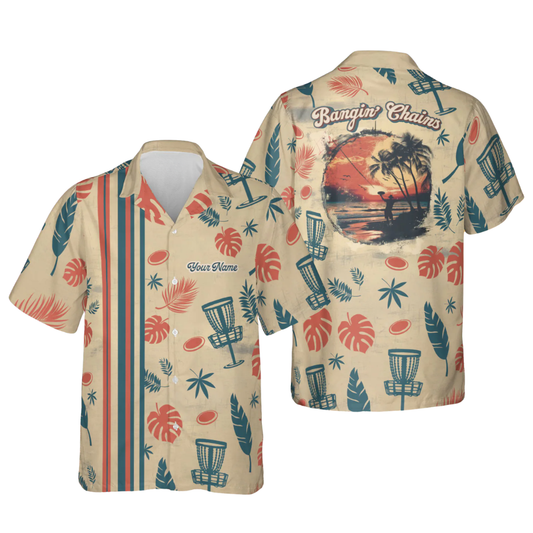 Bangin' Chains Custom Retro Sunset Disc Golf Hawaiian Shirt Mens, Custom Retro Disc Golf Shirts DG0003