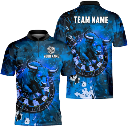 Custom Bull Blue Darts Jersey For Men, Custom Bull Dart Team Shirts DZ0104