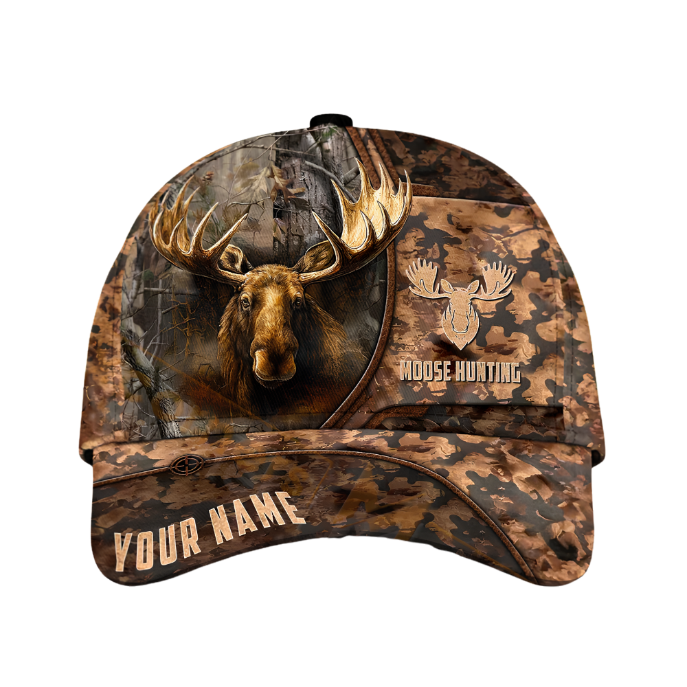 Moose Hunting Custom Brown Camo Baseball 3D Cap, Custom Moose Hunter Cap CP0678