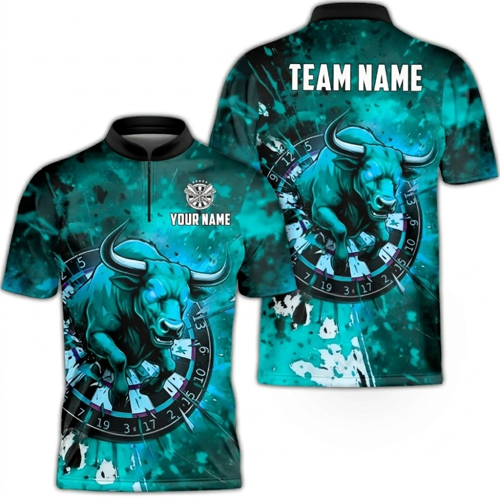 Custom Bull Blue Darts Jersey For Men, Custom Bull Dart Team Shirts DZ0104