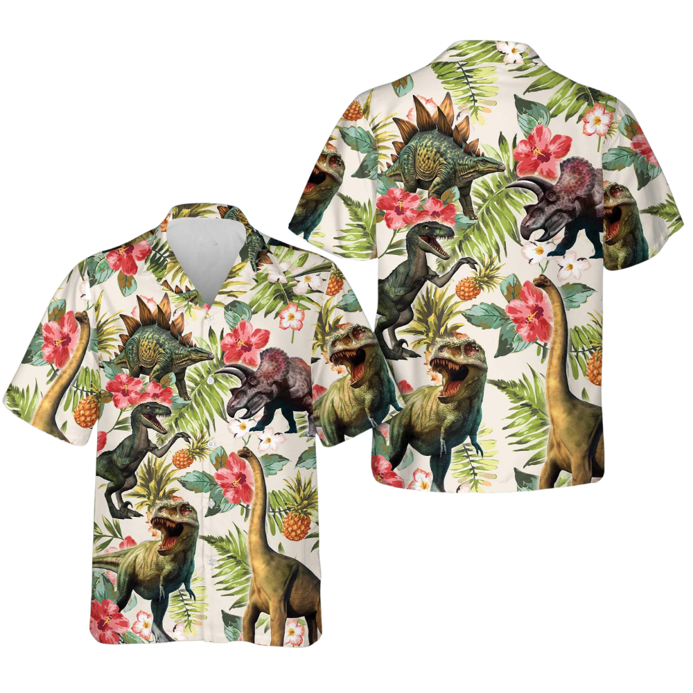 Tropical Dinosaur Hawaiian Shirt For Men, Dinosaur Hawaiian Shirt HE0613