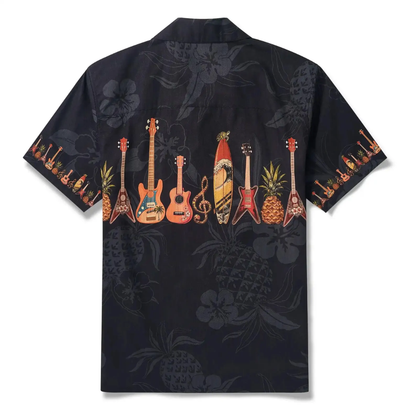 Music Instrument Tropical Black Hawaiian Shirt Men Women, Music Lover Hawaiian Shirts HE0642
