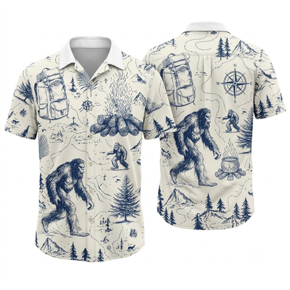 Bigfoot Camping Vintage Blue Hawaiian Shirt Mens, Camp Hawaiian Shirt For Bigfoot Lover HE0634
