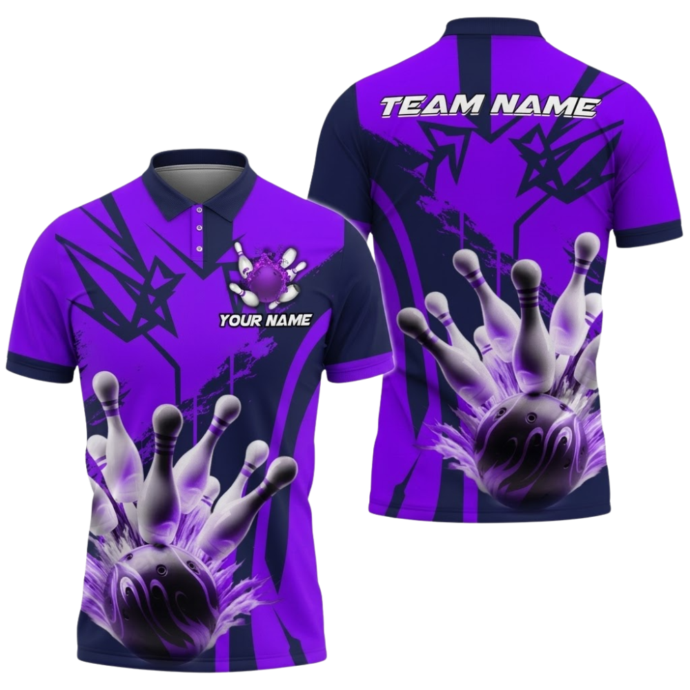 Custom Team Purple Bowling Polo Shirt For Men, Custom Bowling Shirts BZ0810