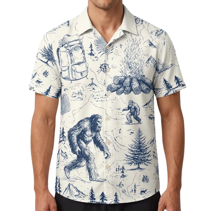 Bigfoot Camping Vintage Blue Hawaiian Shirt Mens, Camp Hawaiian Shirt For Bigfoot Lover HE0634
