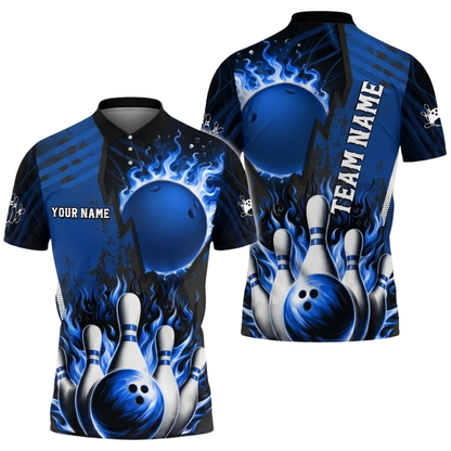 Custom Flame Ball Mens Bowling Polo Shirt, Custom Flame Bowling Shirt For Team BZ0812