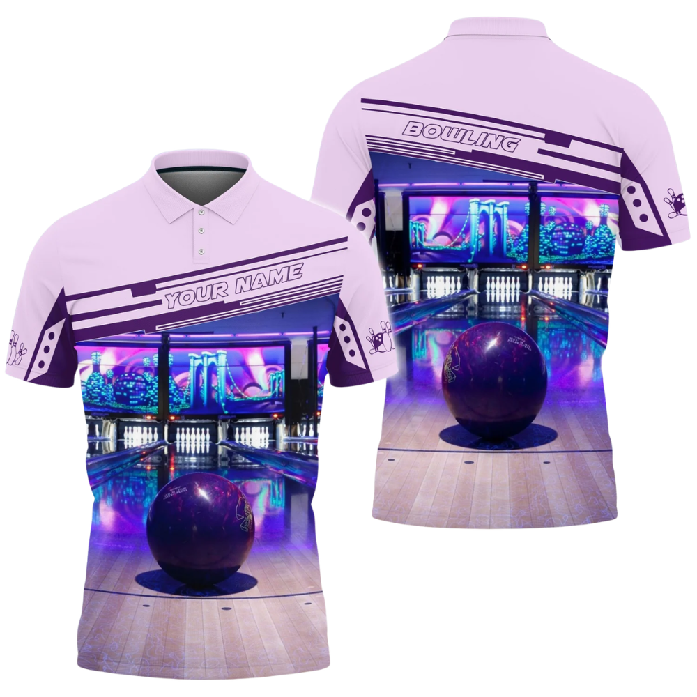 Custom Purple Lane Bowling Polo Shirt For Men, Custom Name Bowling Shirts BZ0815