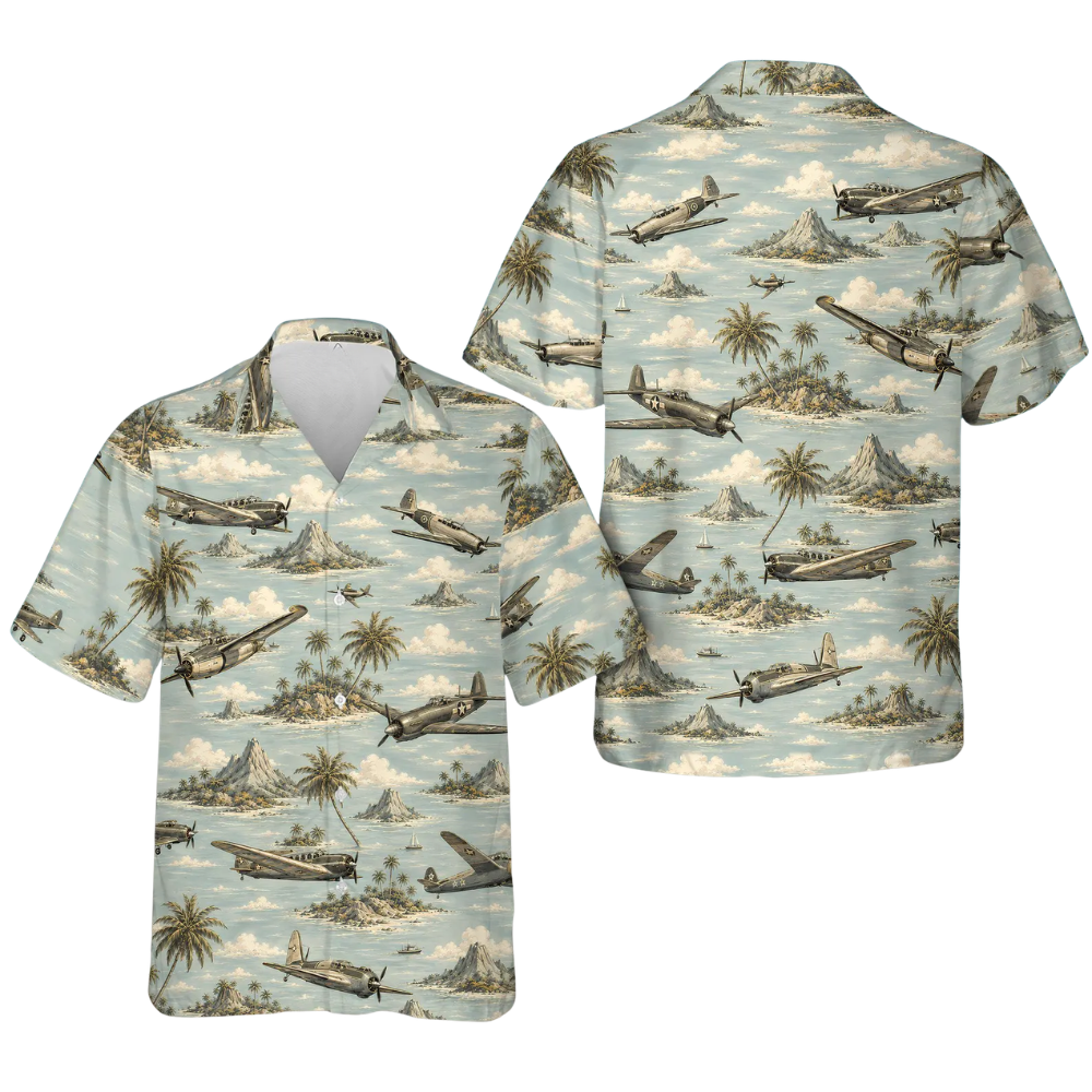 WWII Fighter Tropical Hawaiian Shirt For Men, Aircraft Hawaiian Shirt For Veteran HE0615