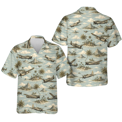 WWII Fighter Tropical Hawaiian Shirt For Men, Aircraft Hawaiian Shirt For Veteran HE0615