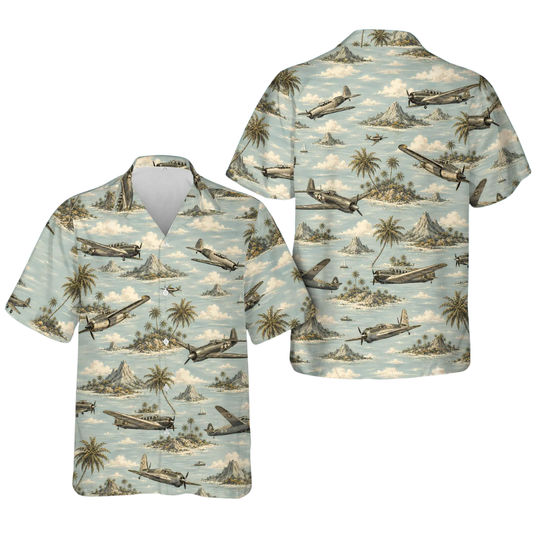 WWII Fighter Tropical Hawaiian Shirt For Men, Aircraft Hawaiian Shirt For Veteran HE0615