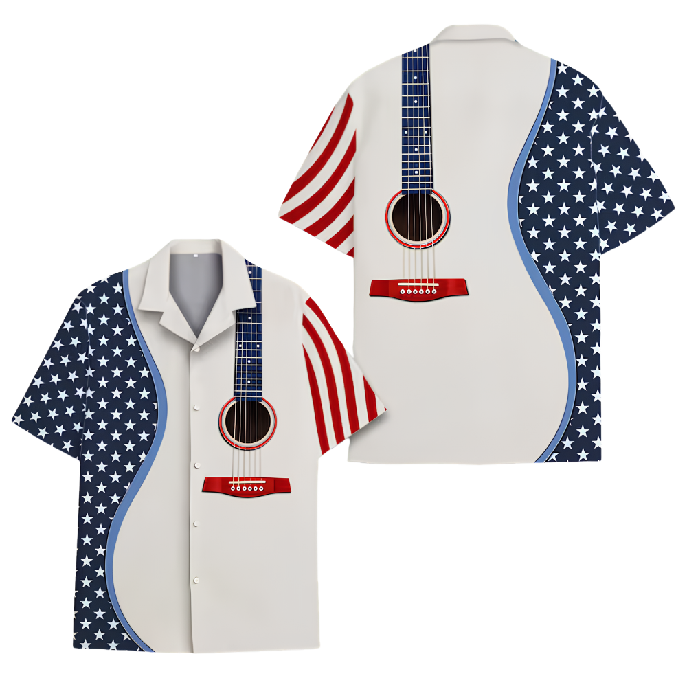 Guitar USA Flag Hawaiian Shirt Men Women, Patriotic Guitar Hawaiian Shirt For Guitarist HE0637