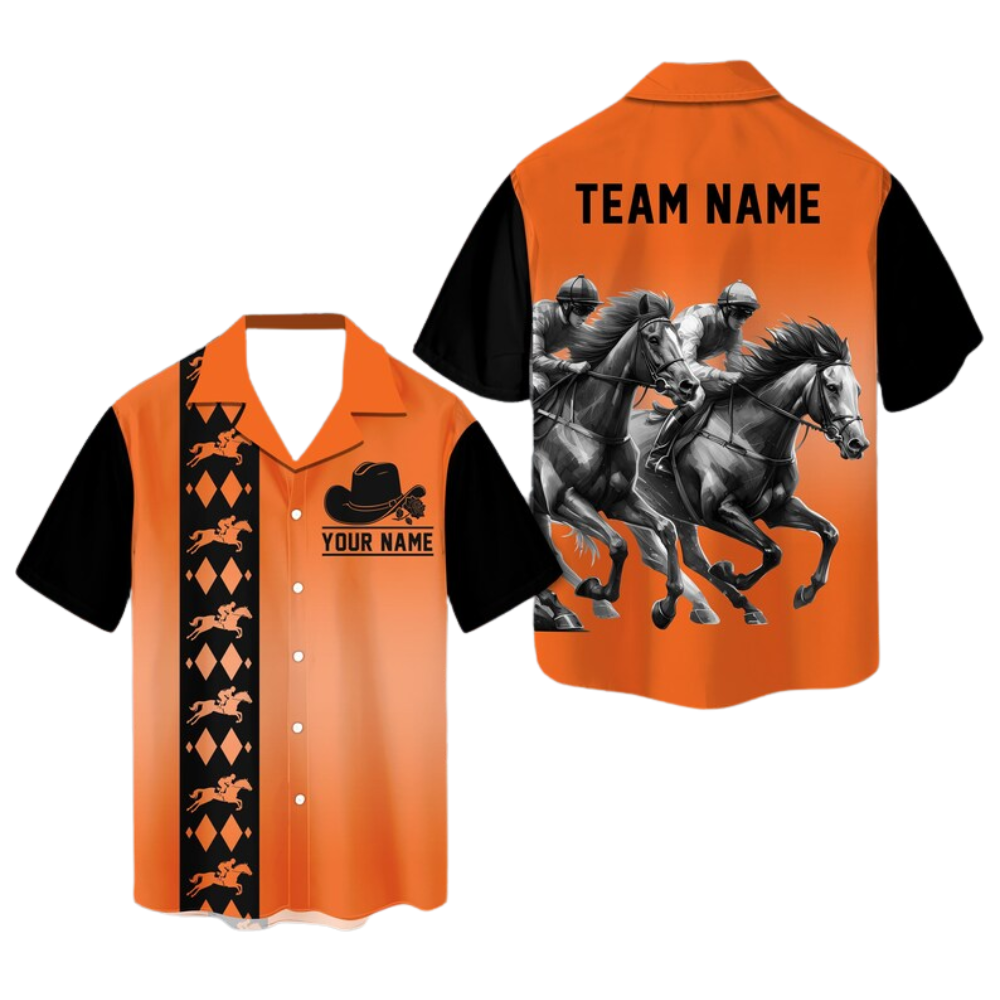 Custom Team Horse Racing Men's Hawaiian Shirt, Custom Horse Racing Hawaiian Shirt HE0621