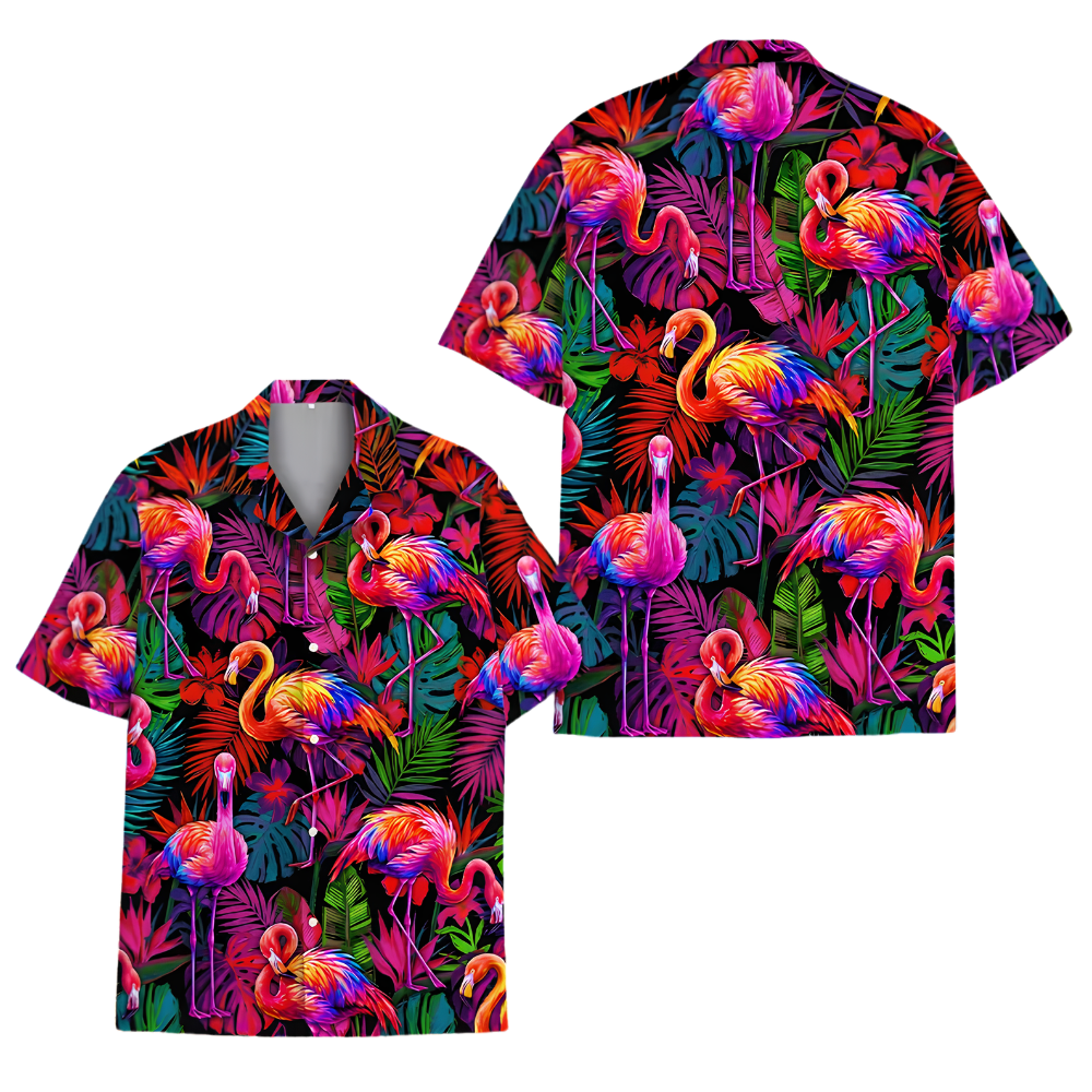 Flamingo Neon Pink Tropical Hawaiian Shirt For Men Women, Flamingo Hawaiian Shirts HE0639