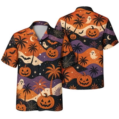 Ghost Pumpkin Orange Purple Black Hawaiian Shirt For Men And Women, Halloween Hawaiian Shirts HE0640