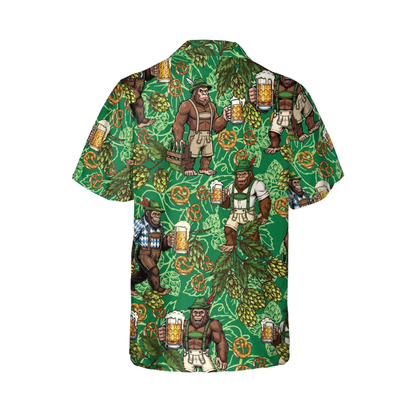 Oktoberfest Bigfoot Green Men's Hawaiian Shirt, Sasquatch Oktoberfest Hawaiian Shirt HE0630