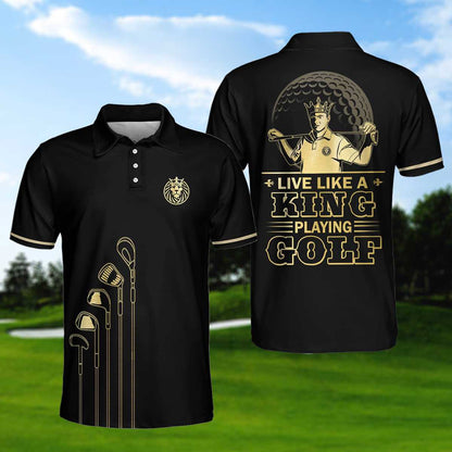 Live Like A King Playing Golf Black And Gold Polo Shirt, Luxury Golfer Polo Shirt, Best Golf Shirt For Men Lasfour SO1414