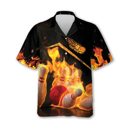 My Balls Are On Fire Custom Funny Bowling Hawaiian Shirt For Men, Custom Funny Bowling Shirt Flame BZ0111