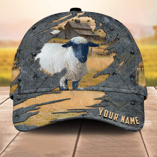 Sheep Customized Name 3D Cap 3D All Over Print Baseball Cap, Cap For Farm Lovers, Animal Cap, Leather Pattern Cap CA3222