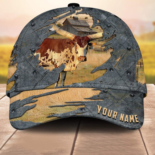 Watusi Customized Name 3D Cap 3D All Over Print Baseball Cap, Cap For Farm Lovers, Animal Cap, Leather Pattern Cap CA3202