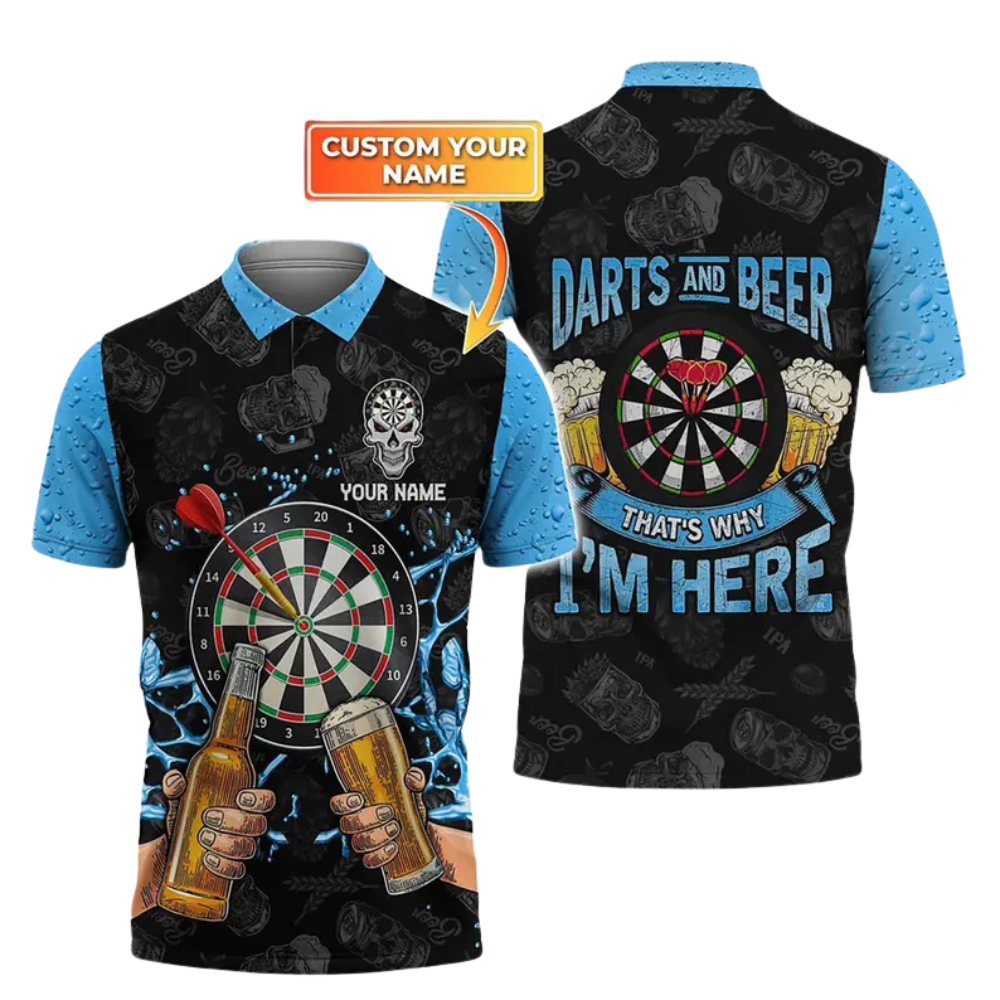 Dart And Beer That's Why I'm Here Custom Men's Dart Polo Shirts, Custom Beer Dart Shirts ET0024