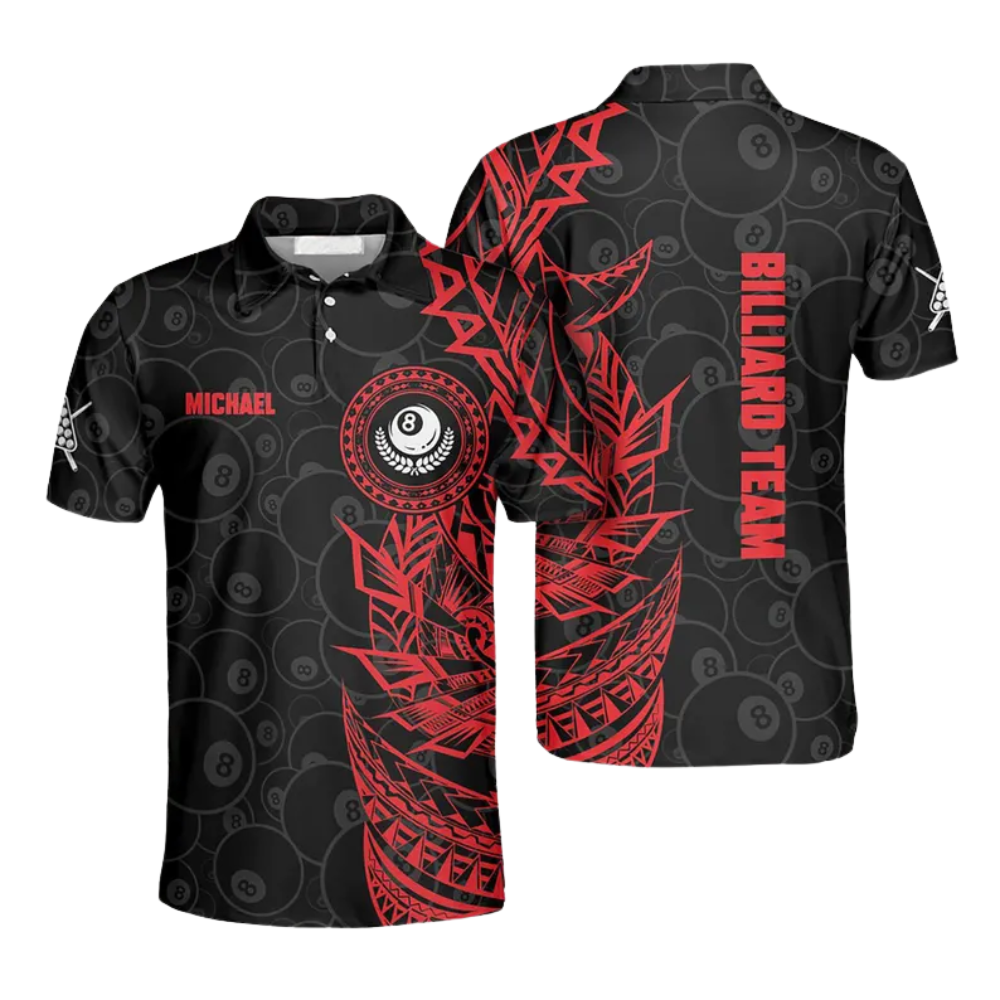 Custom Red Tribal Billiard Polo Shirts For Men, Custom Billiards Team Shirts ET0025