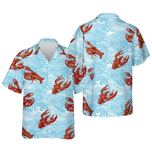 Lobsters Blue Waves Hawaiian Shirt, Summer Hawaiian Shirts for Men and Women Aloha Beach Shirt HO1059