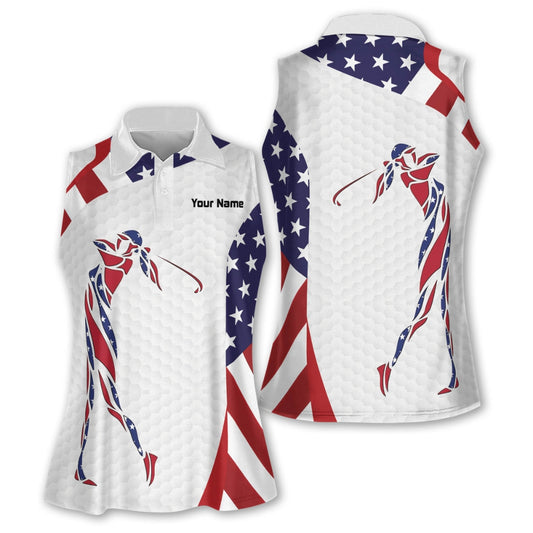 American Flag Patriot Golf White Womens Sleeveless Polo Shirts - Golf Gifts For Women SO0762