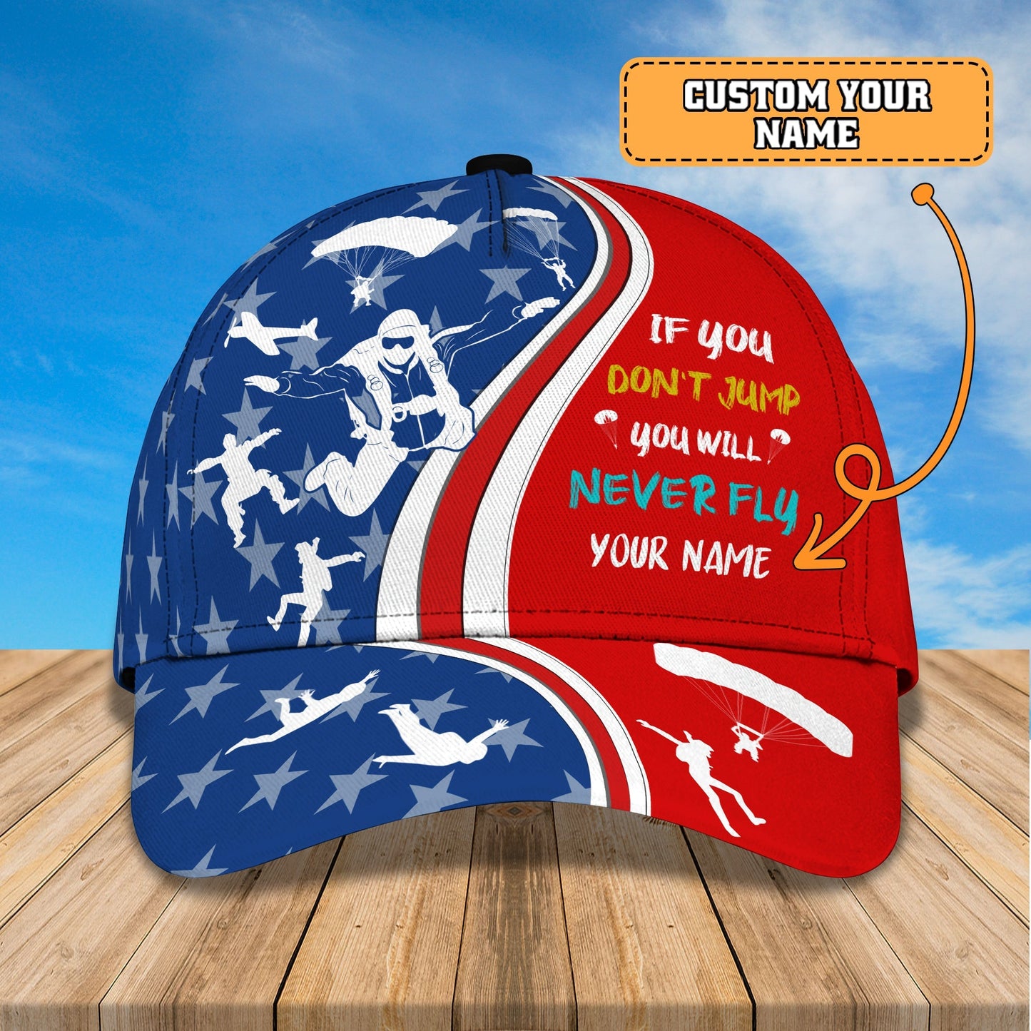 3D Classic Cap Parachute Jump Personalized Name Cap 75 Lasfour CA1234