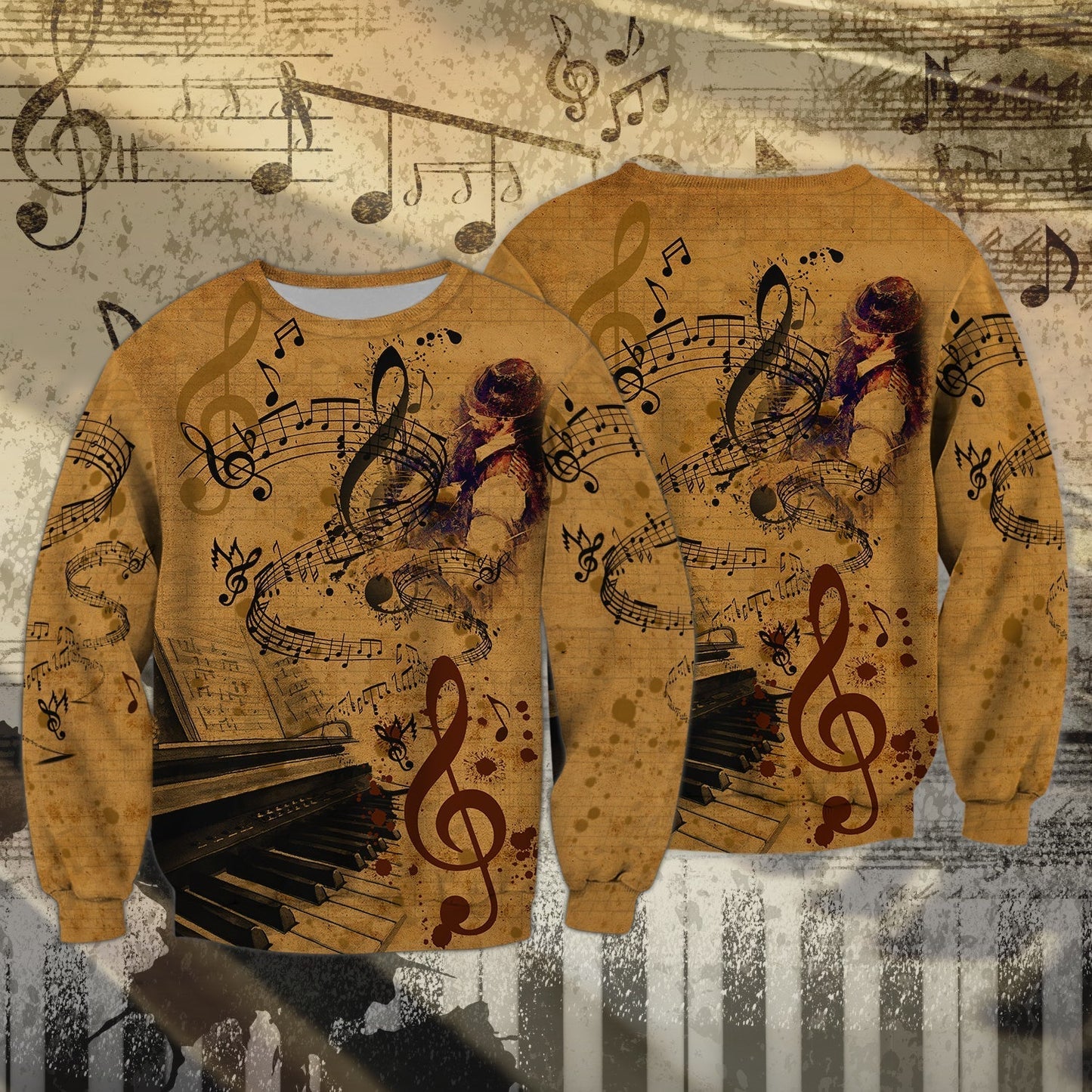 3D Yellow Vintage Piano T Shirt For Pianist Men Women Piano Shirt Gift For Piano Lovers TO1870
