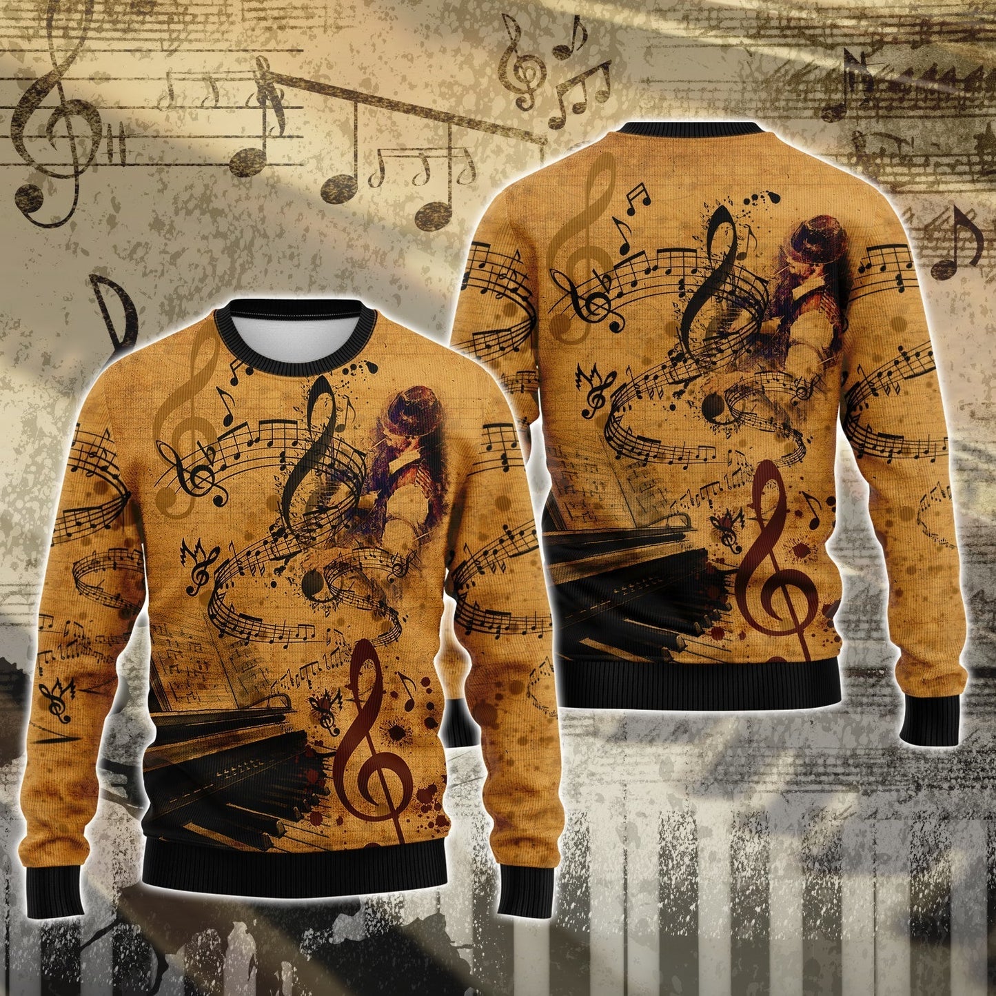 3D Yellow Vintage Piano T Shirt For Pianist Men Women Piano Shirt Gift For Piano Lovers TO1870