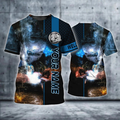 Personalized Welder Blue Graphic Design 3D Printed Shirts, Welder Tshirt, Gift For Welder Man TO2556