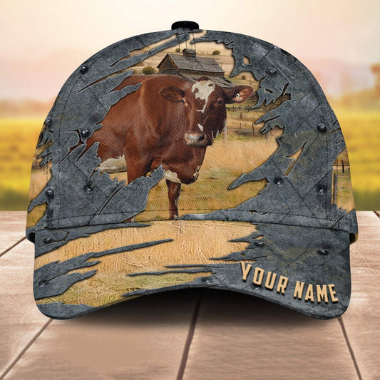Milking Shorthorns Customized Name 3D Cap 3D All Over Print Baseball Cap, Cap For Farm Lovers, Animal Cap, Leather Pattern Cap CA3224
