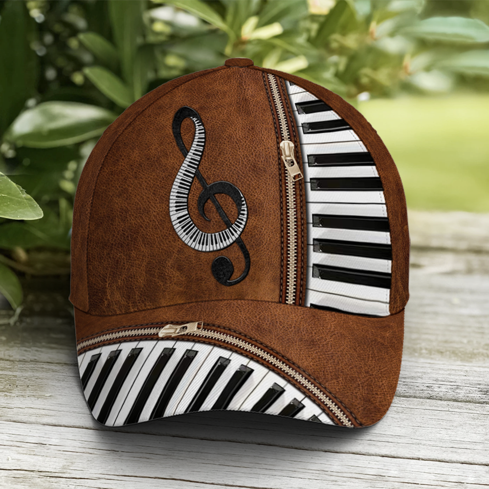 Piano Music Theme Leather Style Vintage Baseball Cap Lasfour CO0827