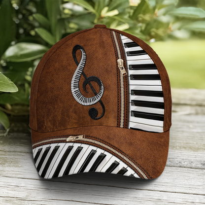 Piano Music Theme Leather Style Vintage Baseball Cap Lasfour CO0827