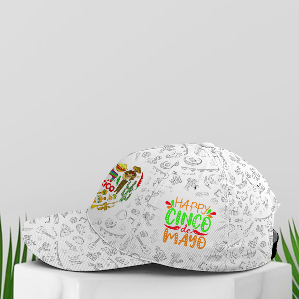 Happy Cinco De Mayo White Baseball Cap Lasfour CO0836
