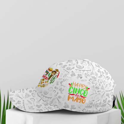 Happy Cinco De Mayo White Baseball Cap Lasfour CO0836