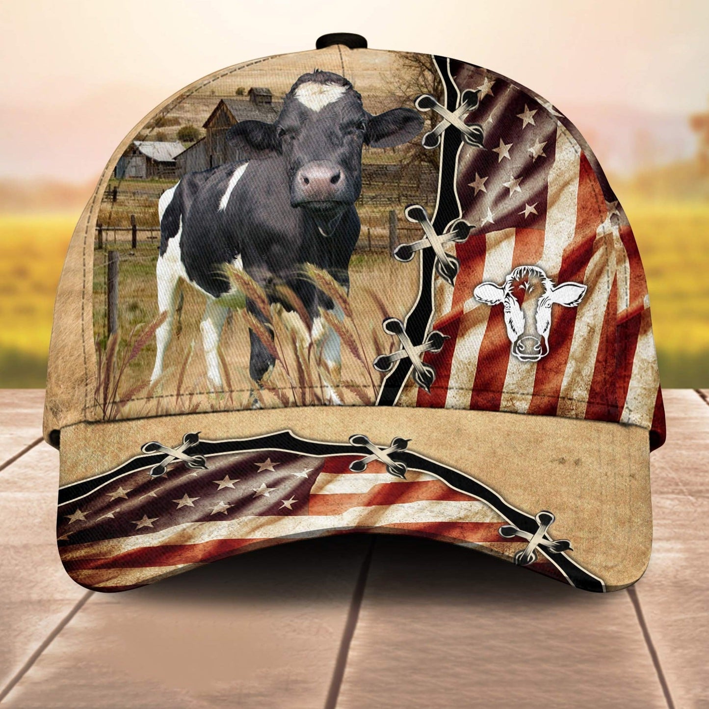 Holstein American Flag Custom Name Retro 3D Cap 3D All Over Print Baseball Cap, Cap For Farm Lovers, Animal Cap, Leather Pattern Cap CA3063