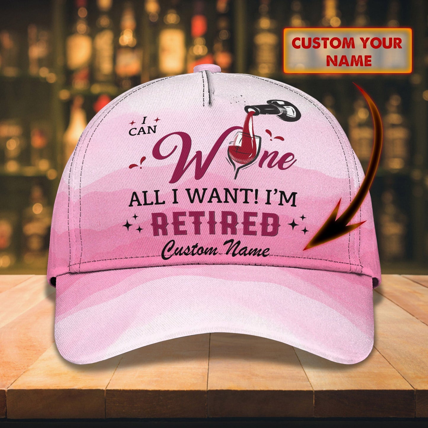 3D Classic Cap Wine And Retired Personalized Name Cap Namacap074 Lasfour CA1390