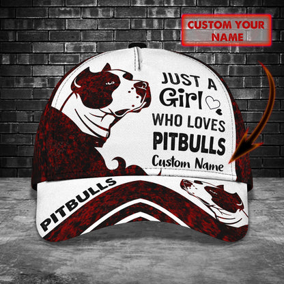 3D Classic Cap Just A Girl Who Loves Pitbull Personalized Name Cap Lasfour CA1147