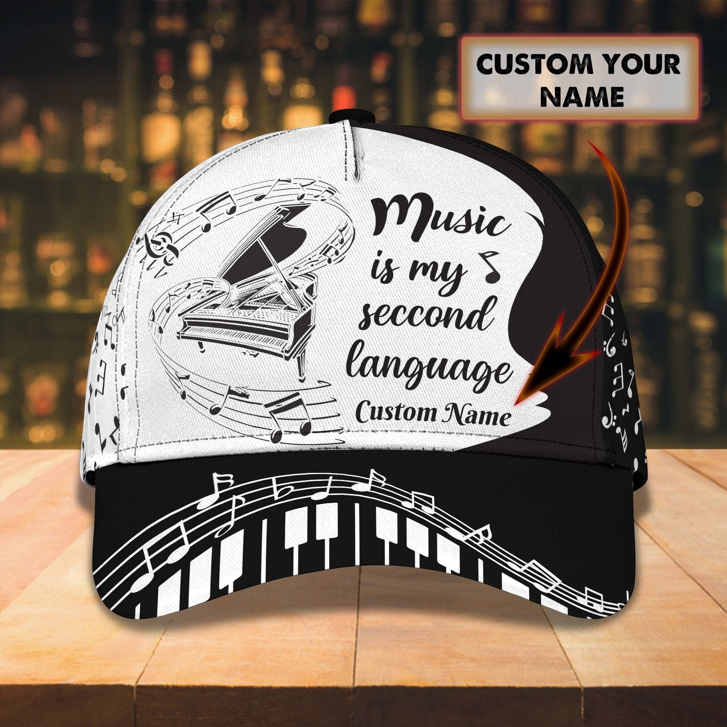 3D Classic Cap Piano 3 Personalized Name Cap Lasfour CA1084
